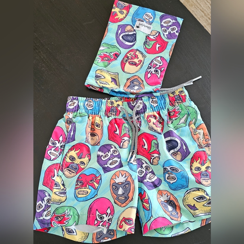 New Boardies Colorful  Luchador Print Swim and swim trunk pouch